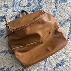 Cove Brown Leather Backpack with Gold Accent